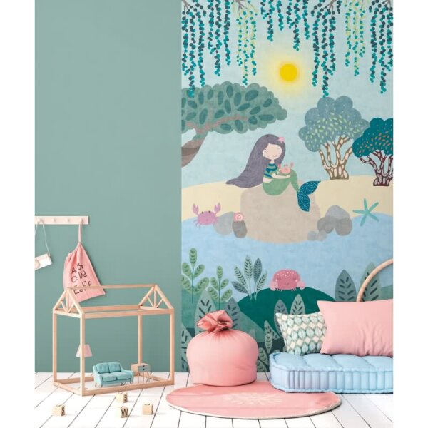 Meerjungfrau Tapete für Kinderzimmer Blau Grün Märchenhafte Fototapete Mädchenzimmer (770671)