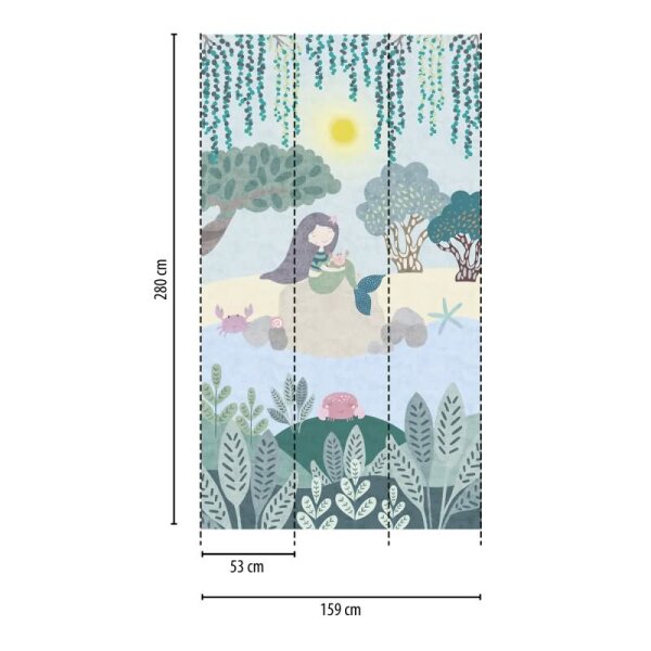 Meerjungfrau Tapete für Kinderzimmer Blau Grün Märchenhafte Fototapete Mädchenzimmer (770671)