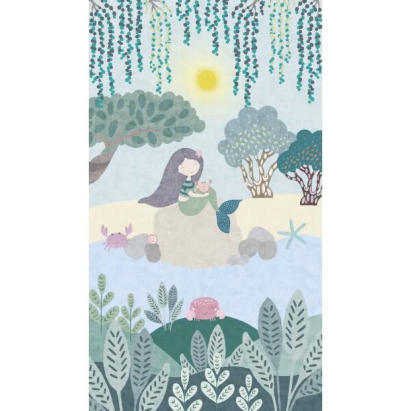 Meerjungfrau Tapete für Kinderzimmer Blau Grün Märchenhafte Fototapete Mädchenzimmer (770671)