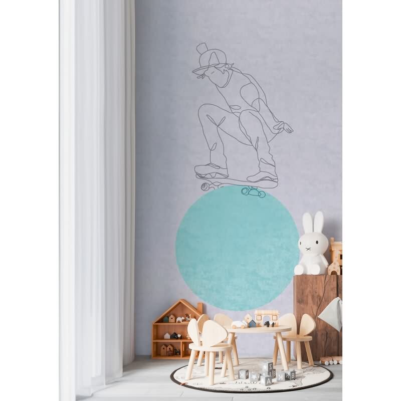 Skateboard Tapete Kinderzimmer Grau Türkis Coole Fototapete Junge (770681)