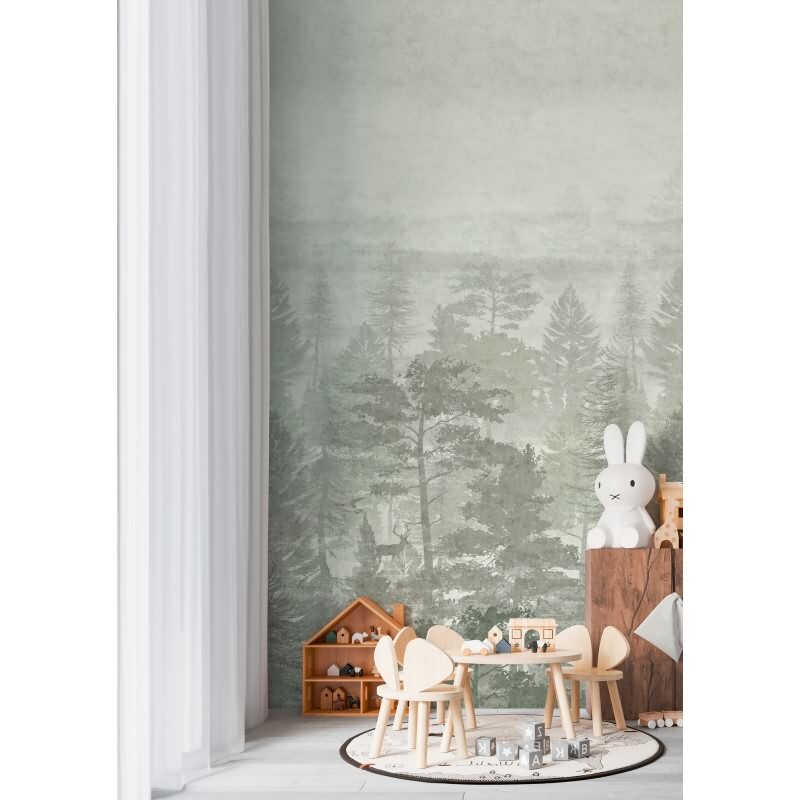 Wald Fototapete Grün Naturtapete Bäume Vliestapete für Kinderzimmer (770691)