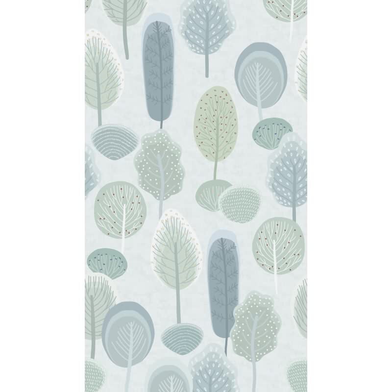 Wald Fototapete in Pastelloptik Grün Blau KinderzimmerTapete Bäume Vliestapete (770711)