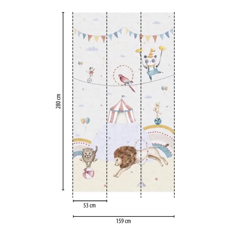 Zirkus Fototapete für Kinderzimmer Bunt Tiere und Zirkuszelt Vliestapete (770721)
