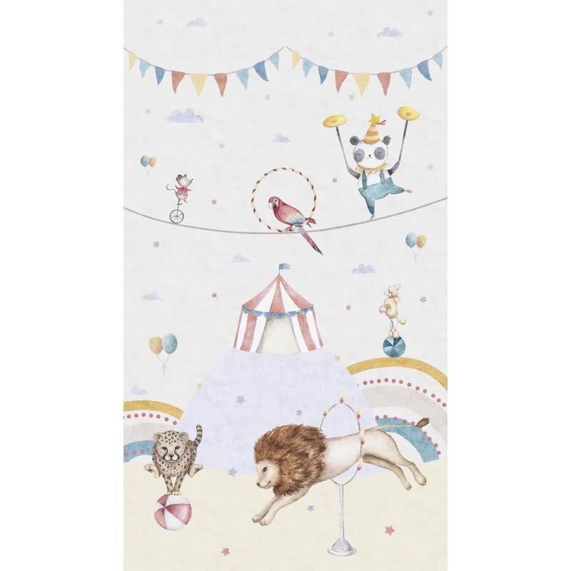 Zirkus Fototapete für Kinderzimmer Bunt Tiere und Zirkuszelt Vliestapete (770721)