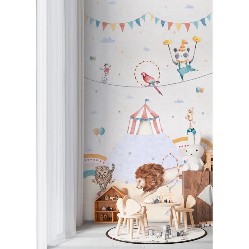 Zirkus Fototapete für Kinderzimmer Bunt Tiere und Zirkuszelt Vliestapete (770721)