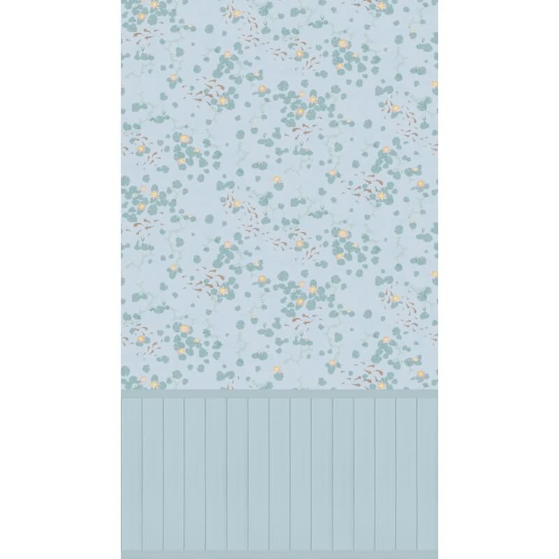 Fototapete Seerosen Blau Grün Wasserpflanzen mit Holzpaneel Vliestapete (770731)