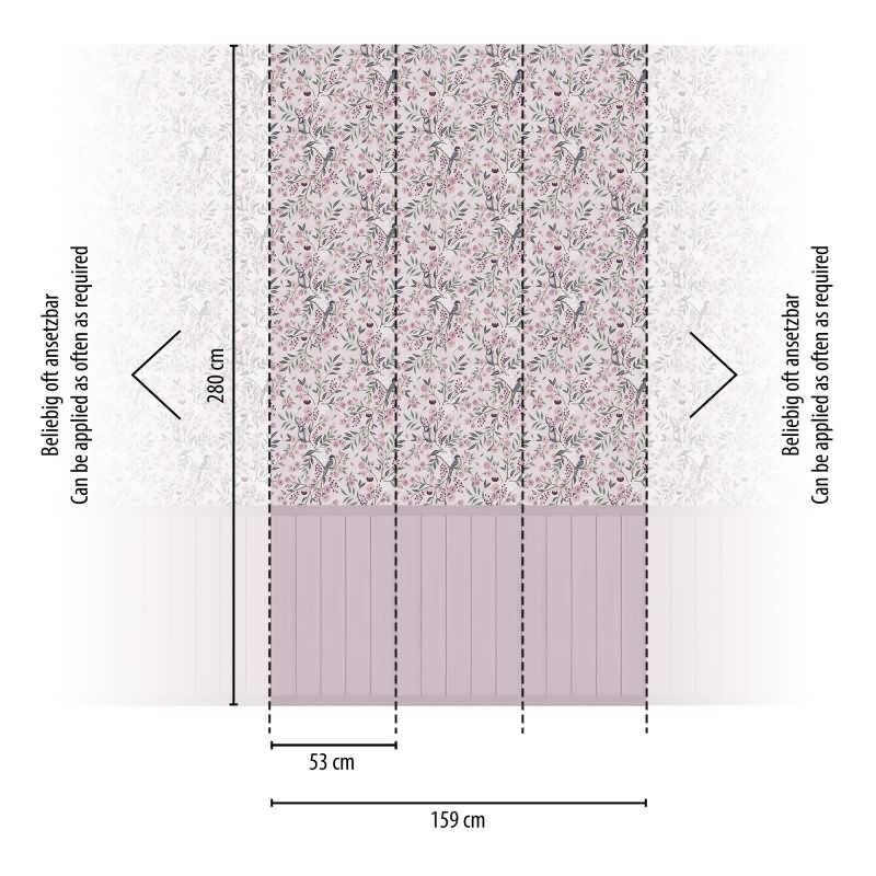 Fototapete Vögel Zweige Rosa florales Muster mit Holzpaneel Landhaus Vliestapete (770741)