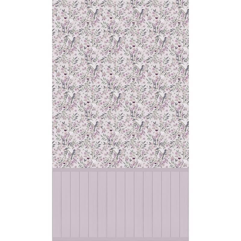 Fototapete Vögel Zweige Rosa florales Muster mit Holzpaneel Landhaus Vliestapete (770741)