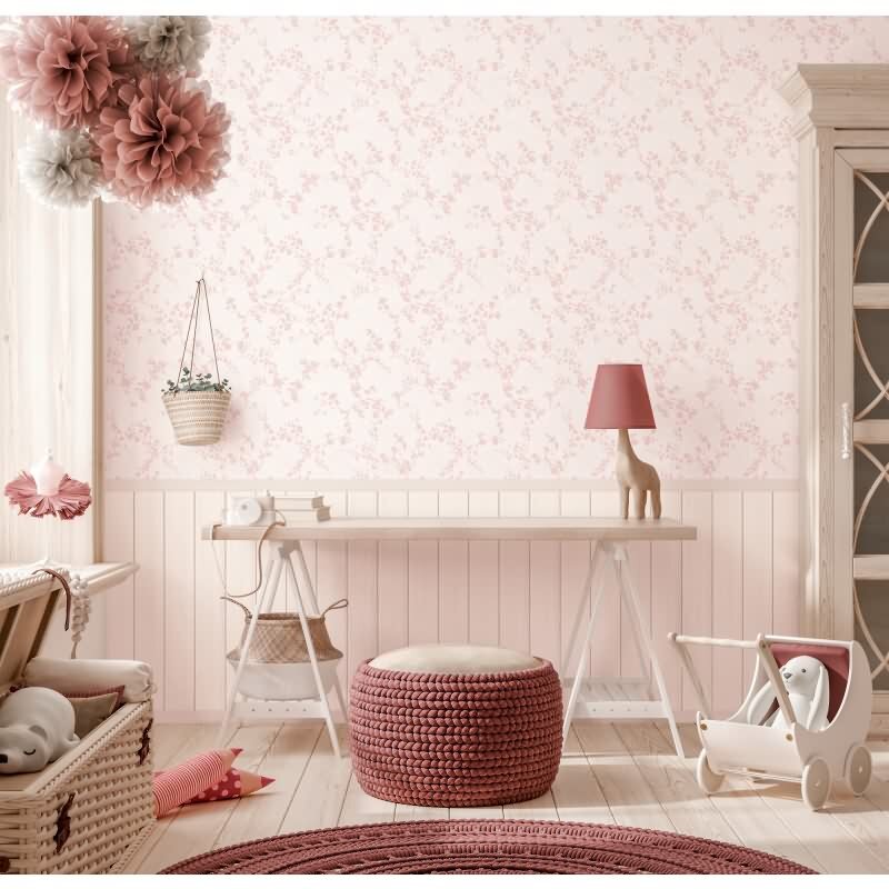 Fototapete Blumenmuster Rosa Vintage-Stil mit Holzpaneel Landhaus Vliestapete (770751)