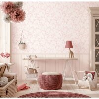 Fototapete Blumenmuster Rosa Vintage-Stil mit Holzpaneel...