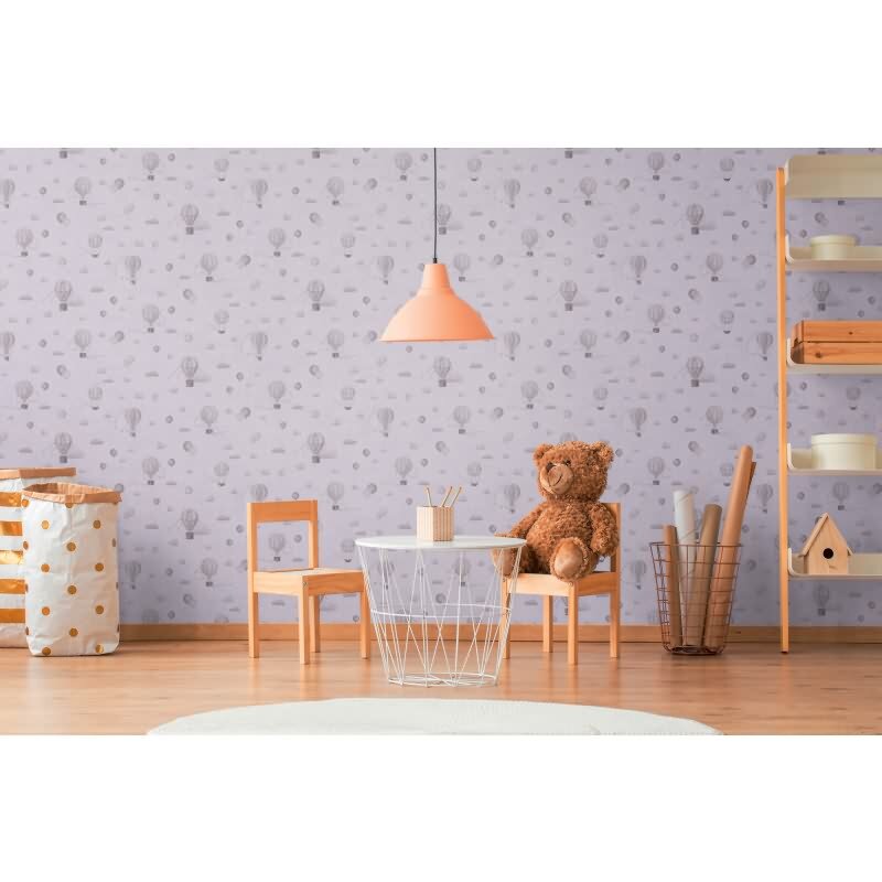 Kindertapete Heißluftballons Grau Luftballons Wolken Vliestapete für Jungen (770772)
