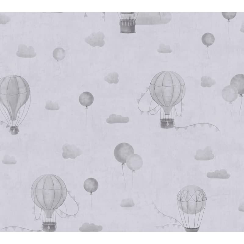 Kindertapete Heißluftballons Grau Luftballons Wolken Vliestapete für Jungen (770772)