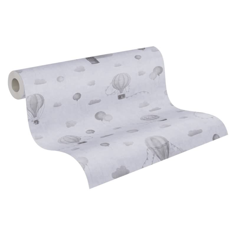 Kindertapete Heißluftballons Grau Luftballons Wolken Vliestapete für Jungen (770772)