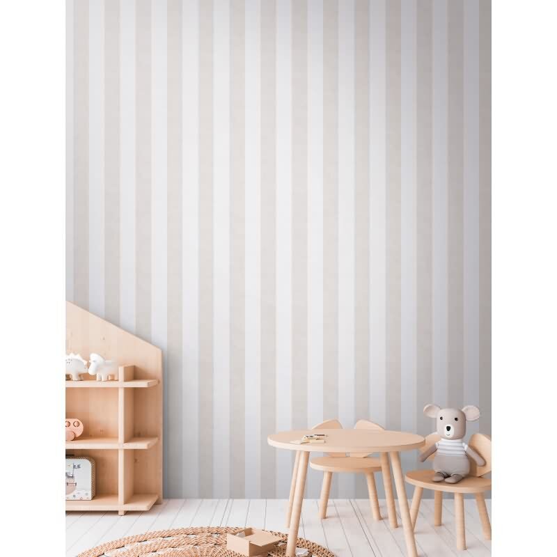 Tapete Kinderzimmer Streifentapete Beige Weiß Klassische Vliestapete mit Streifenmuster (770781)