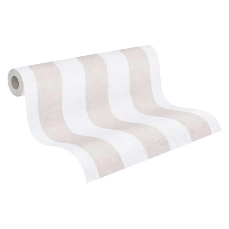 Tapete Kinderzimmer Streifentapete Beige Weiß Klassische Vliestapete mit Streifenmuster (770781)