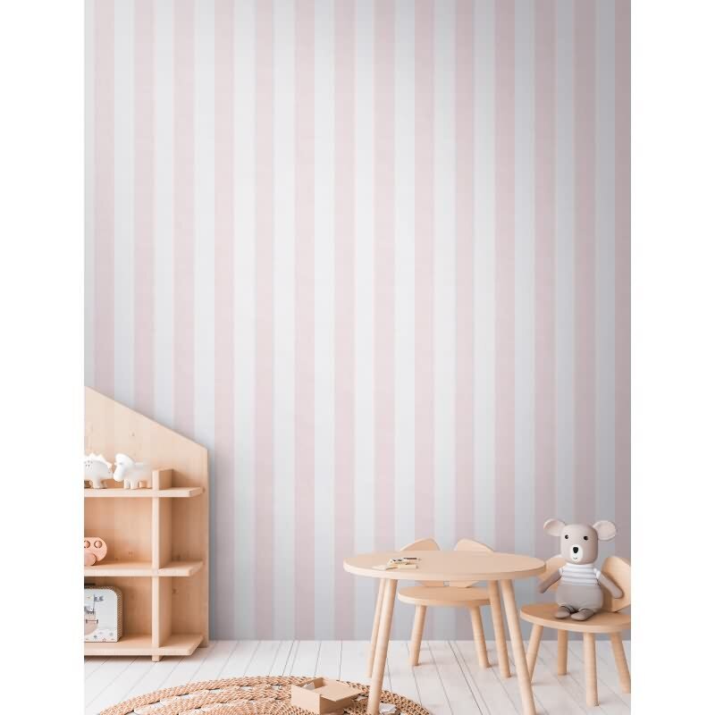 Tapete Kinderzimmer Mädchen Streifentapete Rosa Weiß Zarte Vliestapete mit Streifenmuster (770782)