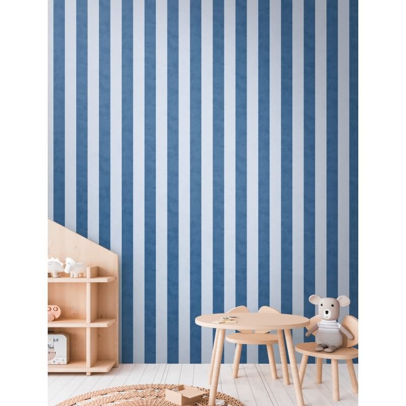 Vliestapete Kinderzimmer Jungen Streifentapete Blau mit kräftigen Streifen Maritimer Look (770785)
