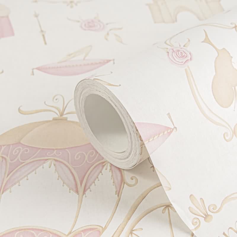 PrinzessinnenTapete Rosa Beige Kindertapete mit Schloss Kutsche Vliestapete (771301)