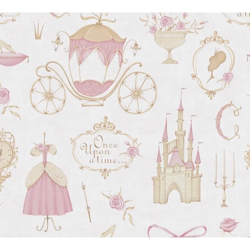 PrinzessinnenTapete Rosa Beige Kindertapete mit Schloss Kutsche Vliestapete (771301)
