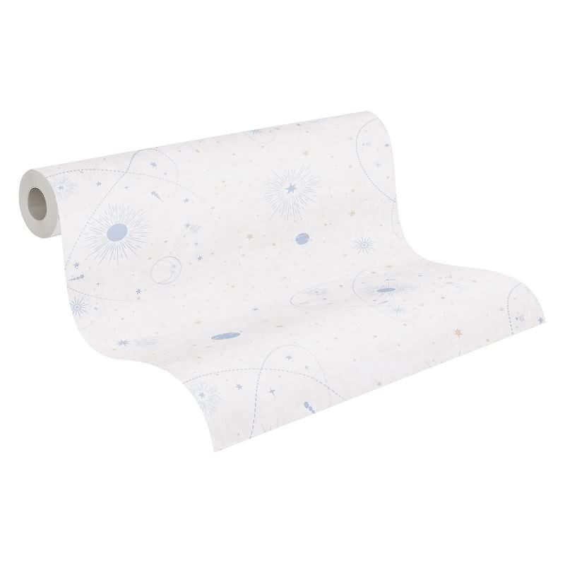 Weltraum Tapete Creme Blau Kindertapete mit Sternen Planeten Jungen Kinderzimmer Vliestapete Weltall (771311)