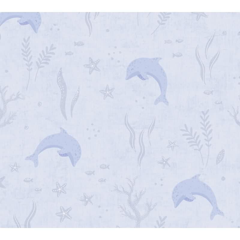 DelfinTapete Hellblau Kindertapete mit Meeresmotiven Unterwasser Vliestapete Kinderzimmer (771321)