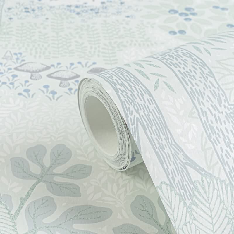 Wald-Tapete mit Tieren Grün Grau Kindertapete mit Bär Hirsch Natur Vliestapete Waldtiere Kinderzimmer (771331)