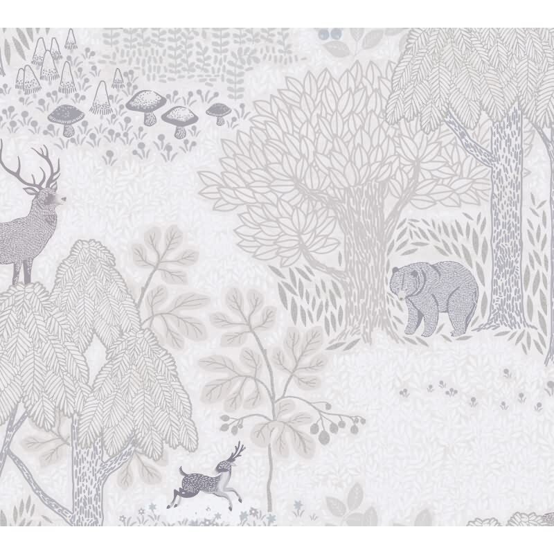 Tapete Wald mit Tieren Beige Grau Kindertapete mit Bär Hirsch Vliestapete Kinderzimmer Jungen (771332)