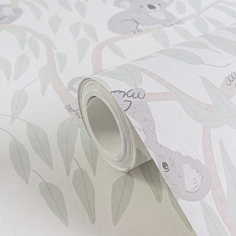 Koala-Tapete Beige Grün Kindertapete mit Koalas auf Bäumen Vliestapete Kinderzimmer (771341)