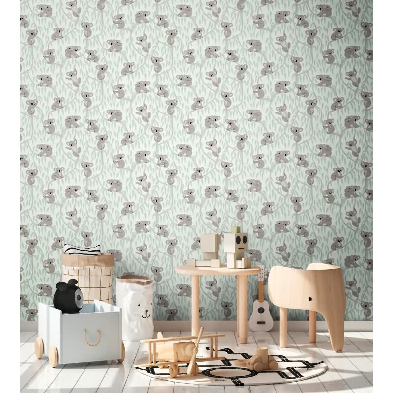Kinderzimmer Tapete Koala Grau Grün Kindertapete mit Koalas und Ästen Vliestapete Kinderzimmer (771342)