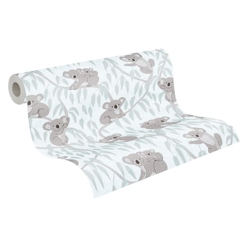 Kinderzimmer Tapete Koala Grau Grün Kindertapete mit Koalas und Ästen Vliestapete Kinderzimmer (771342)