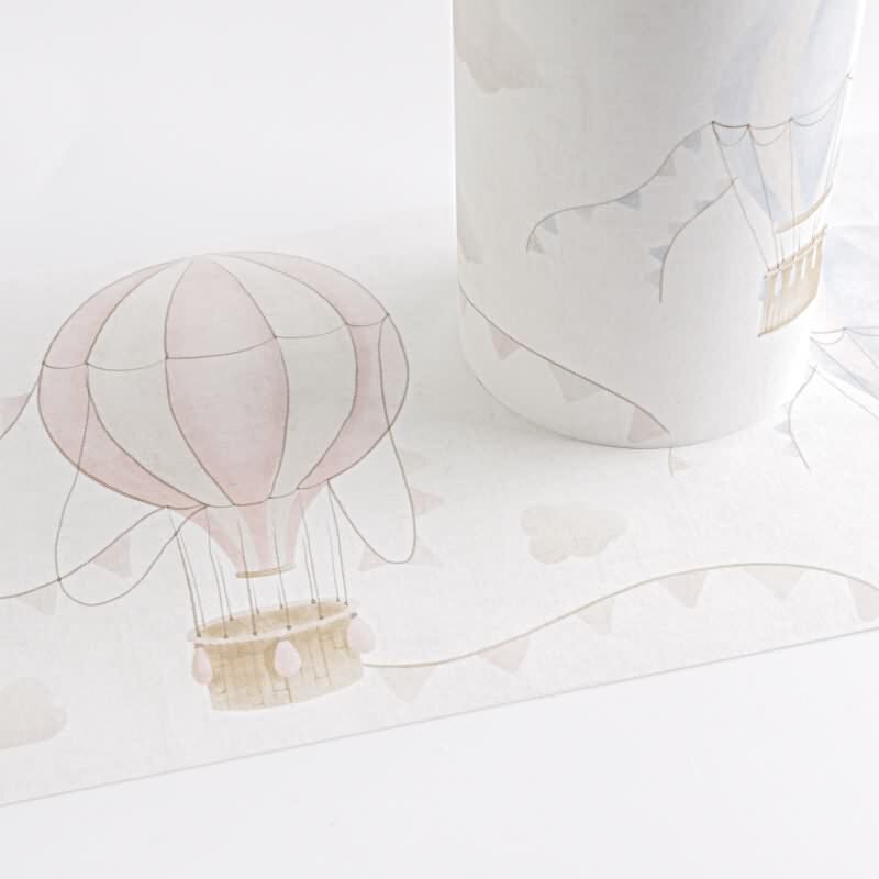 Heißluftballon Borte Rosa Blau Beige Kinderzimmer Vlies-Bordüre mit Wimpeln (771351)