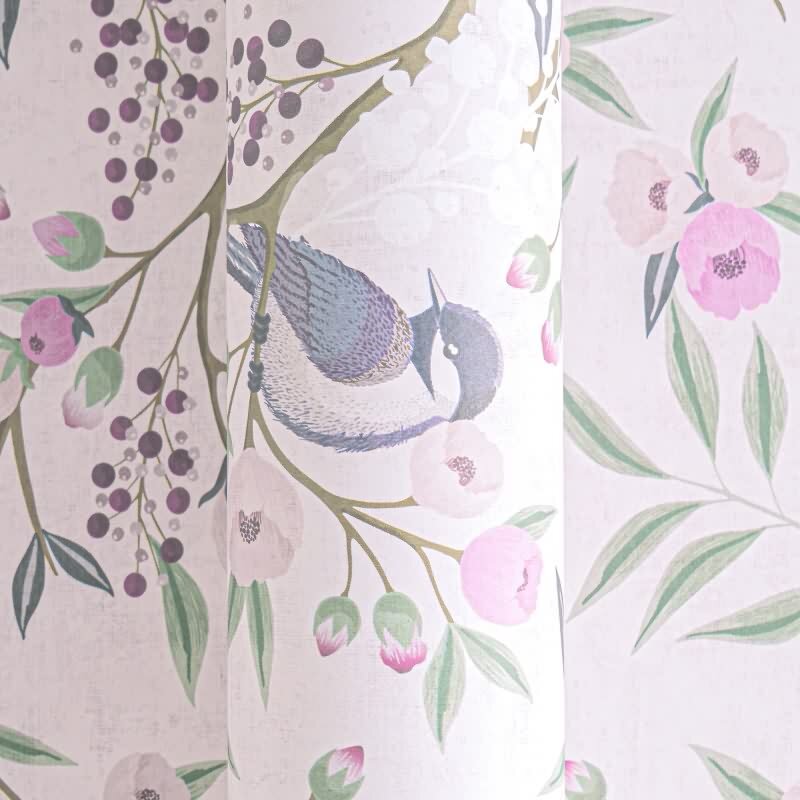 Florale Mustertapete Rosa Violett Vögel und Blüten Landhaus Kinderzimmer Vliestapete (771361)