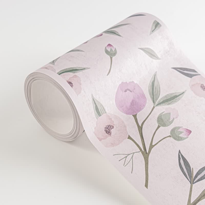 Tapetenbordüre Rosa Violett mit Vogel Blütenranke Naturmotiv Kinderzimmer Vlies-Borte Landhaus (771371)