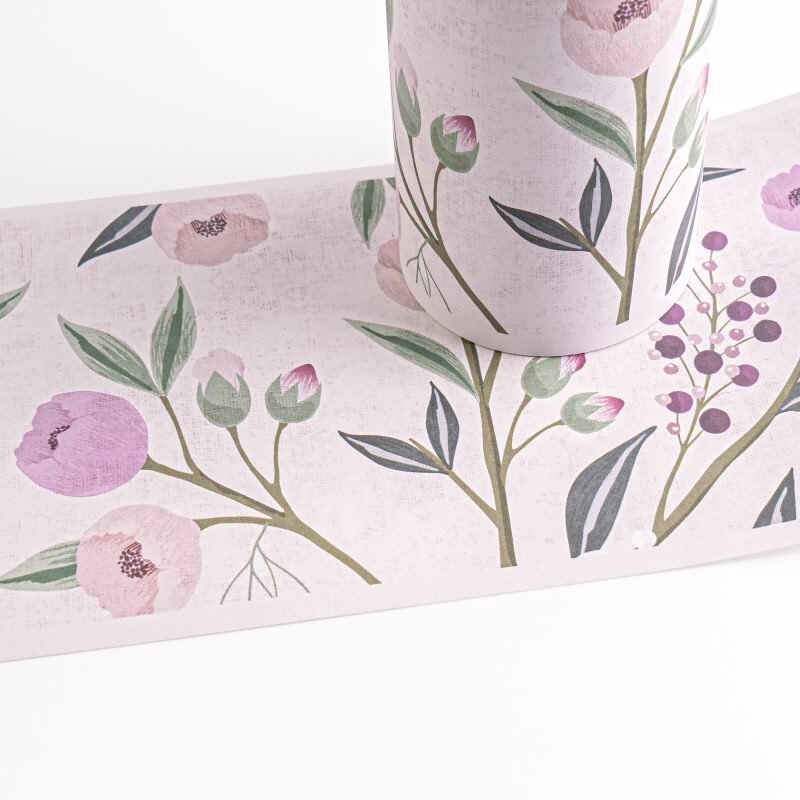 Tapetenbordüre Rosa Violett mit Vogel Blütenranke Naturmotiv Kinderzimmer Vlies-Borte Landhaus (771371)