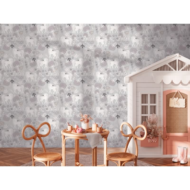 Einhorn-Tapete Grau Fantasie-Muster Vliestapete Mädchen Kinderzimmer (771381)