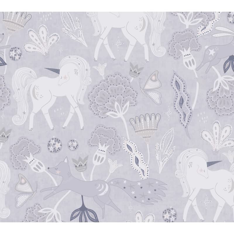 Einhorn-Tapete Grau Fantasie-Muster Vliestapete Mädchen Kinderzimmer (771381)
