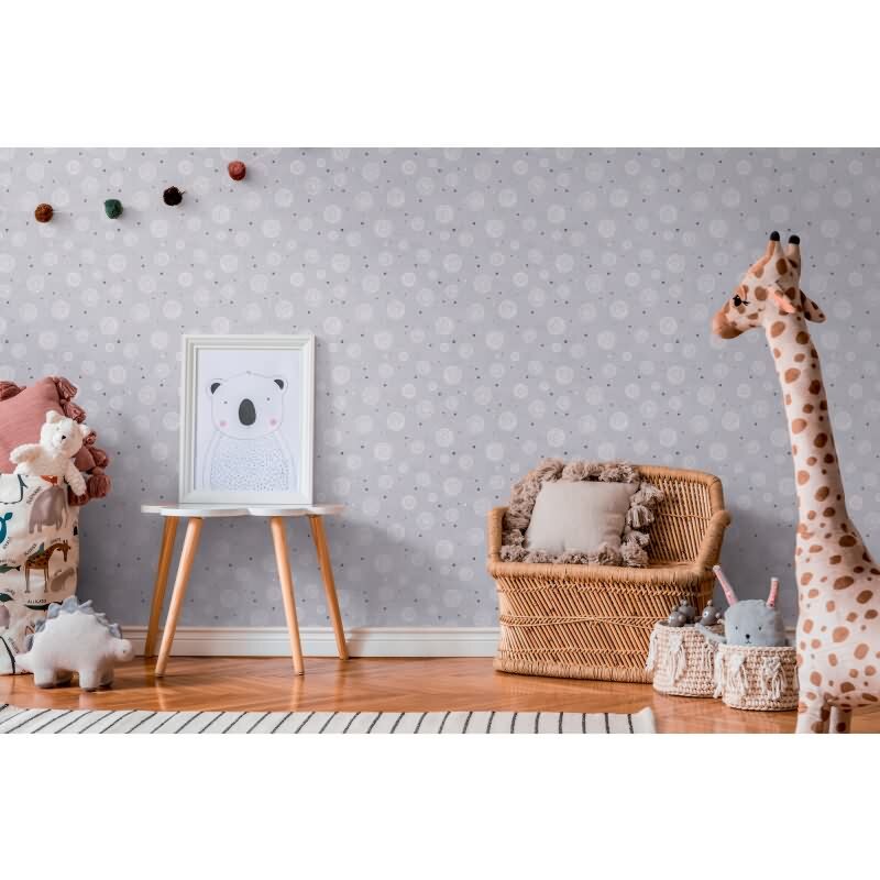 Kreis-Mustertapete Mädchen Kinderzimmer Grau Rosa Weiß Vliestapete modern verspielt Kindertapete (771391)