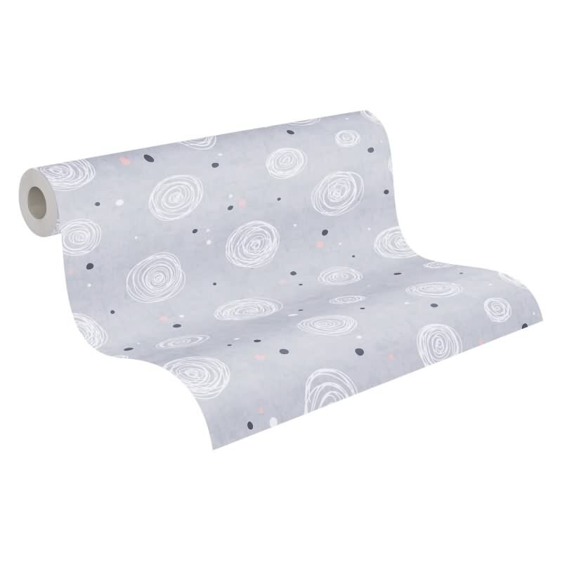 Kreis-Mustertapete Mädchen Kinderzimmer Grau Rosa Weiß Vliestapete modern verspielt Kindertapete (771391)
