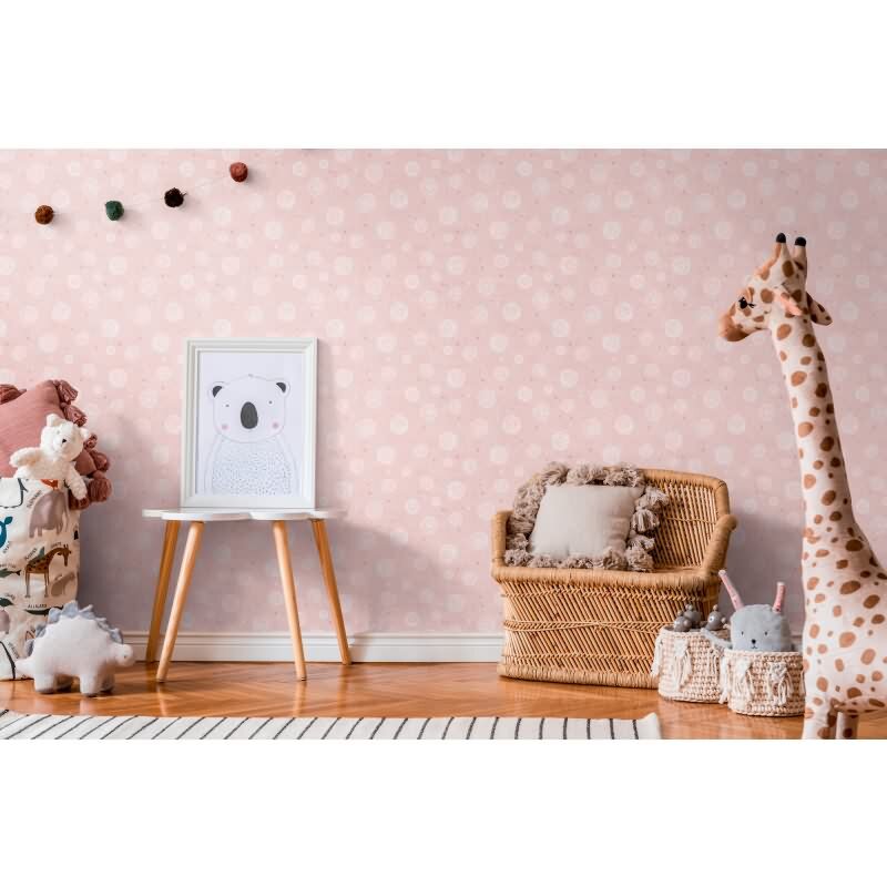 Kreis-Mustertapete Kinderzimmer Rosa Weiß Vliestapete verspielt modern Kindertapete Mädchen (771392)