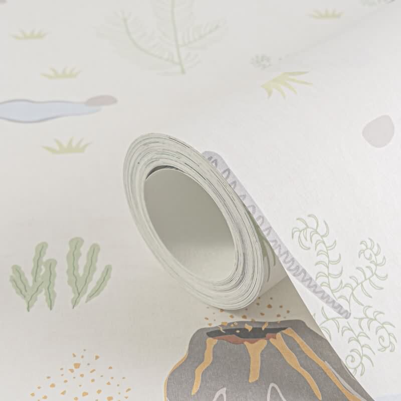 Dino Tapete Kinderzimmer Jungen Tapete Bunt Beige Grün Blau Vliestapete mit Vulkan und Dinosauriern (771401)