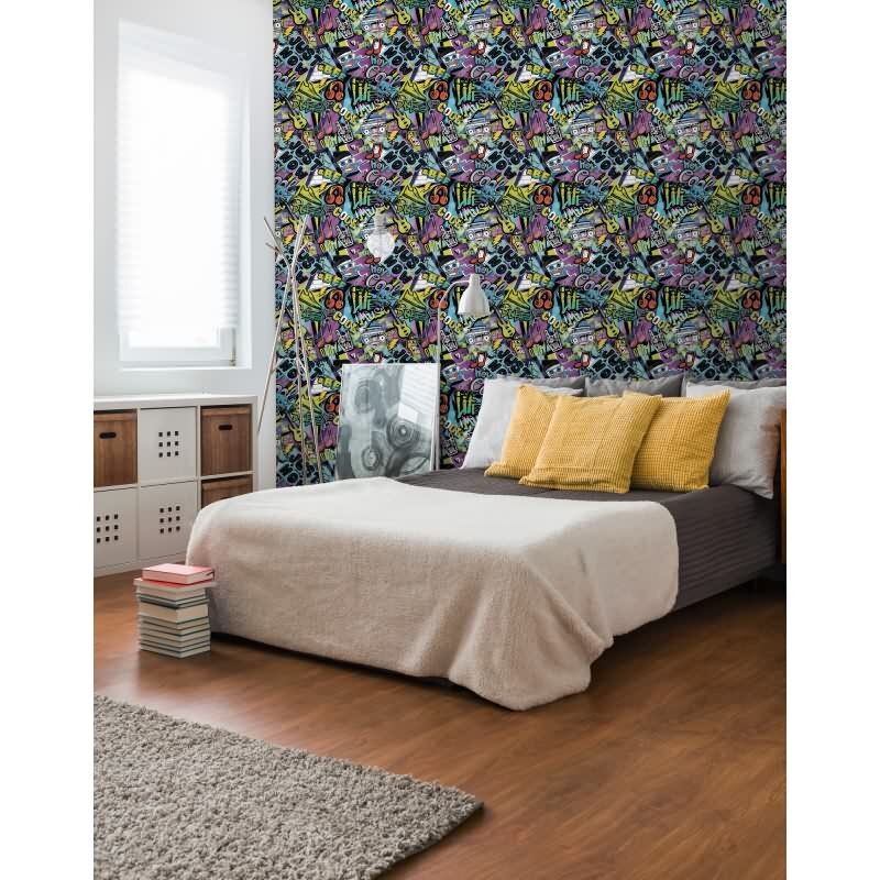 Graffiti-Tapete bunt Comic-Stil Mustertapete Streetart Look Vliestapete Jugendzimmer Jungen (771421)