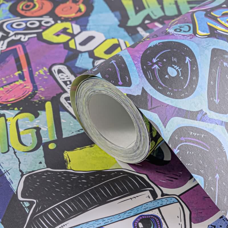 Graffiti-Tapete bunt Comic-Stil Mustertapete Streetart Look Vliestapete Jugendzimmer Jungen (771421)