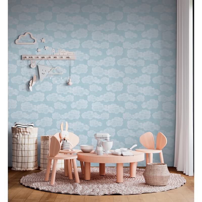 Wolken-Tapete Hellblau Weiß Kinderzimmer Tapete mit Himmelsmotiv Jungen Vliestapete (771431)