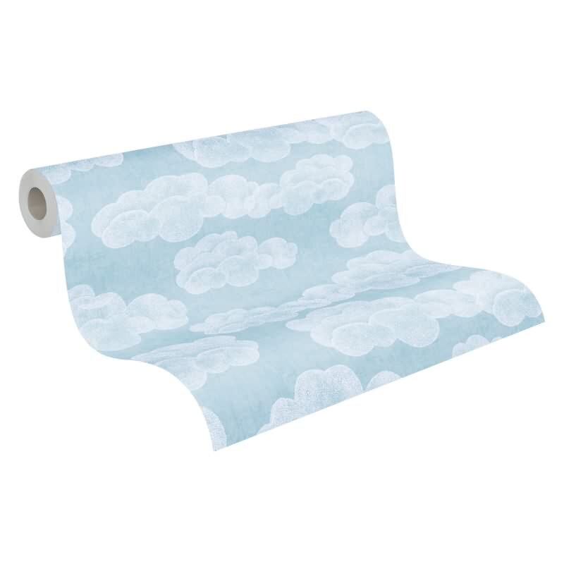 Wolken-Tapete Hellblau Weiß Kinderzimmer Tapete mit Himmelsmotiv Jungen Vliestapete (771431)