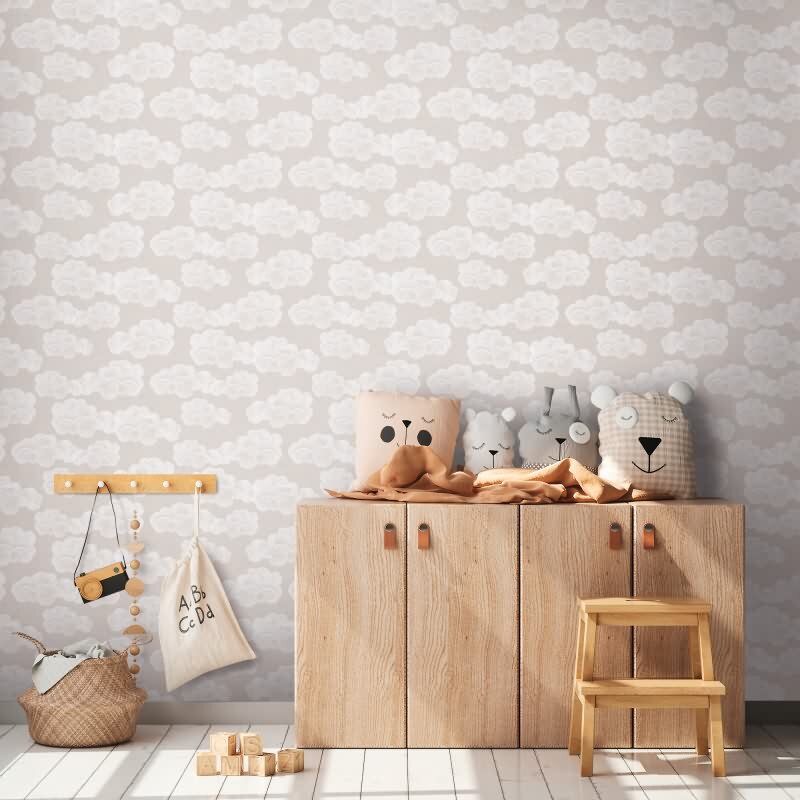Wolken Tapete Beige Weiß Kinderzimmer Vliestapete mit Wolkenmotiv Kindertapete (771433)