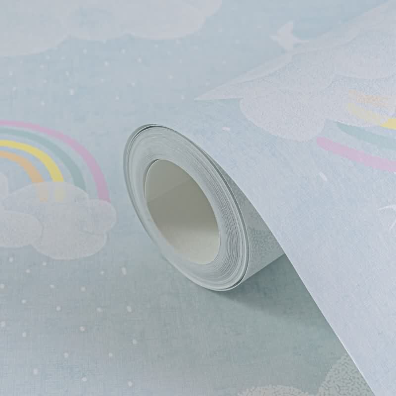 Wolken Tapete mit Regenbogen Blau Bunt Kinderzimmer Tapete mit Vögeln Vliestapete (771441)