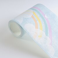 Bord&uuml;re mit Regenbogen und Wolken Blau Bunt...