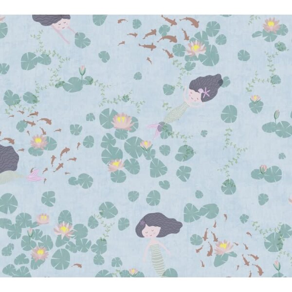 Meerjungfrauen Tapete Blau Grün Kindertapete mit Seerosen Fischen Kinderzimmer Vliestapete (771461)