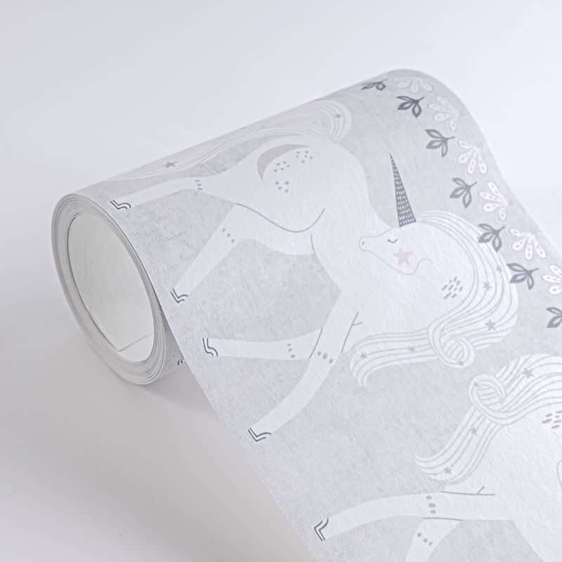 Einhorn Bordüre Grau Weiß Tapetenborte für Mädchenzimmer Kindertapete mit Fabelwesen (771471)