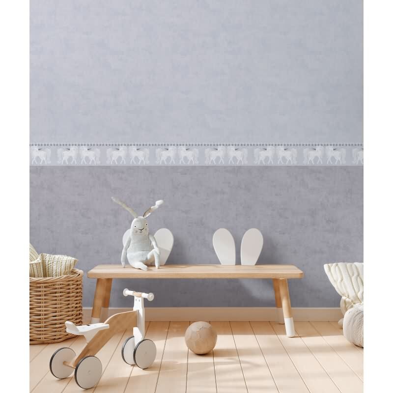 Einhorn Bordüre Grau Weiß Tapetenborte für Mädchenzimmer Kindertapete mit Fabelwesen (771471)